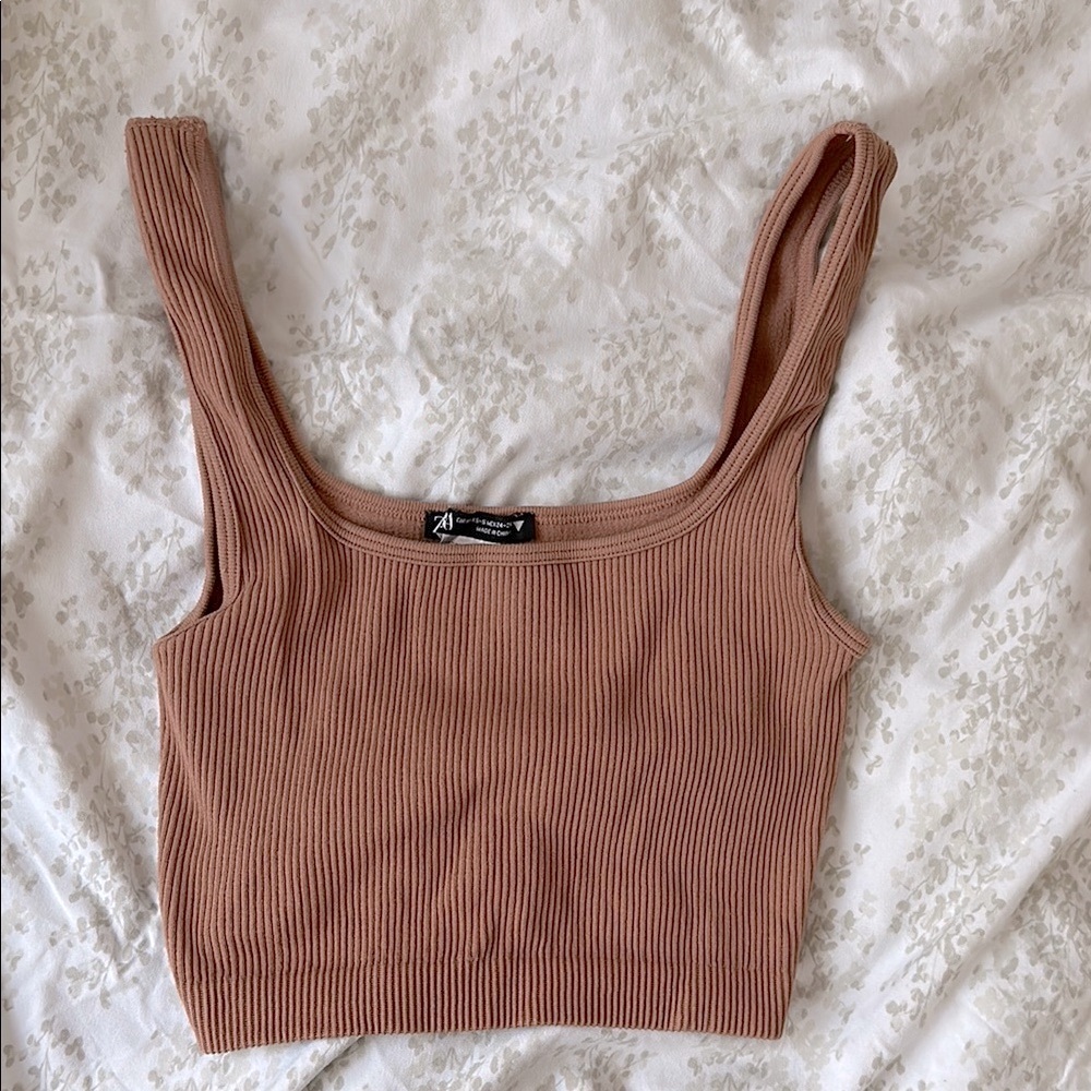 New Zara Ribbed Brown Tank Top